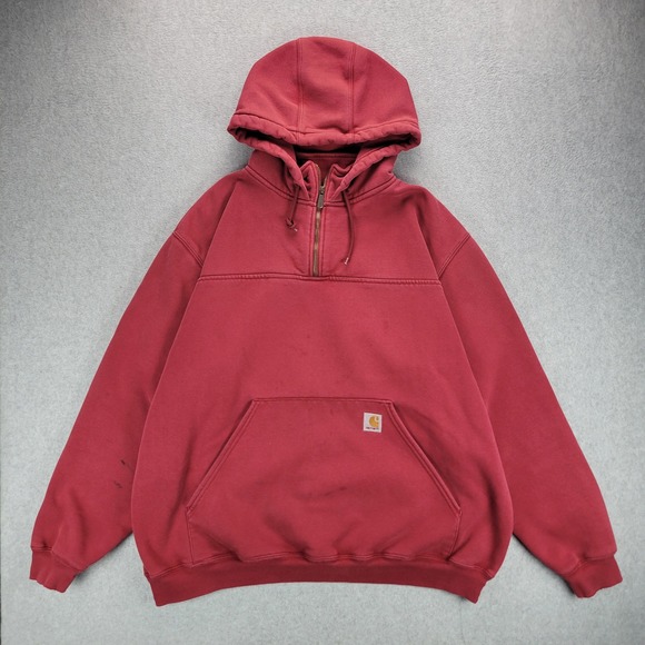Carhartt Other - Carhartt Quarter Zip Hoodie Mens XL Red K217 Faded Heavyweight Workwear Pullover